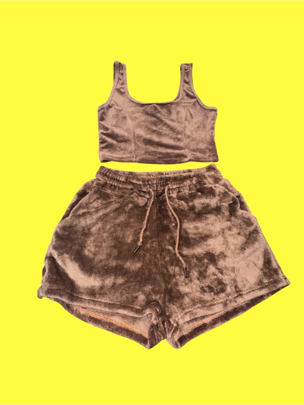 Plush Velvet Tank & Shorts Romper Set - Brown